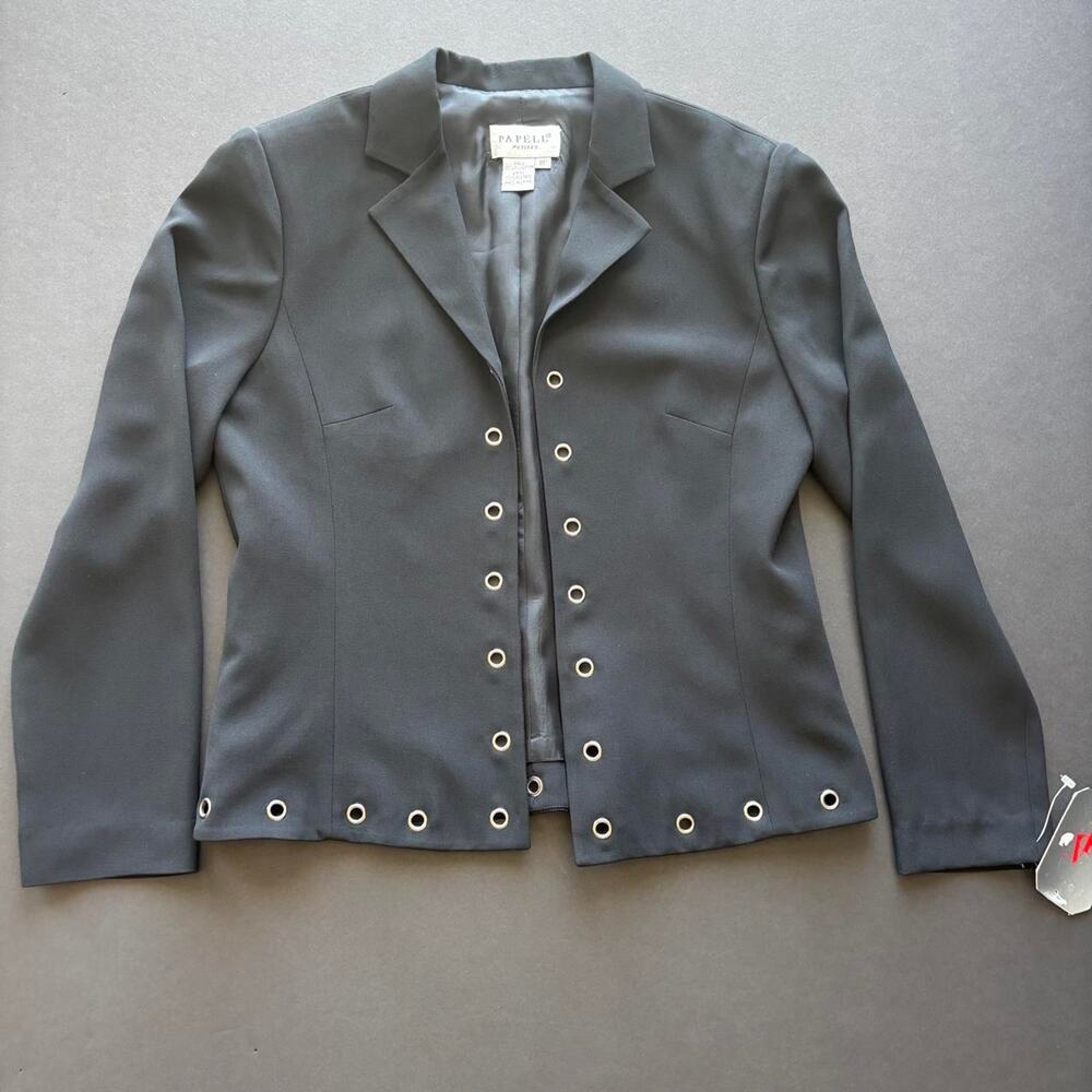 Papell black blazer with grommet detailing, size 8P- Modern day size 4